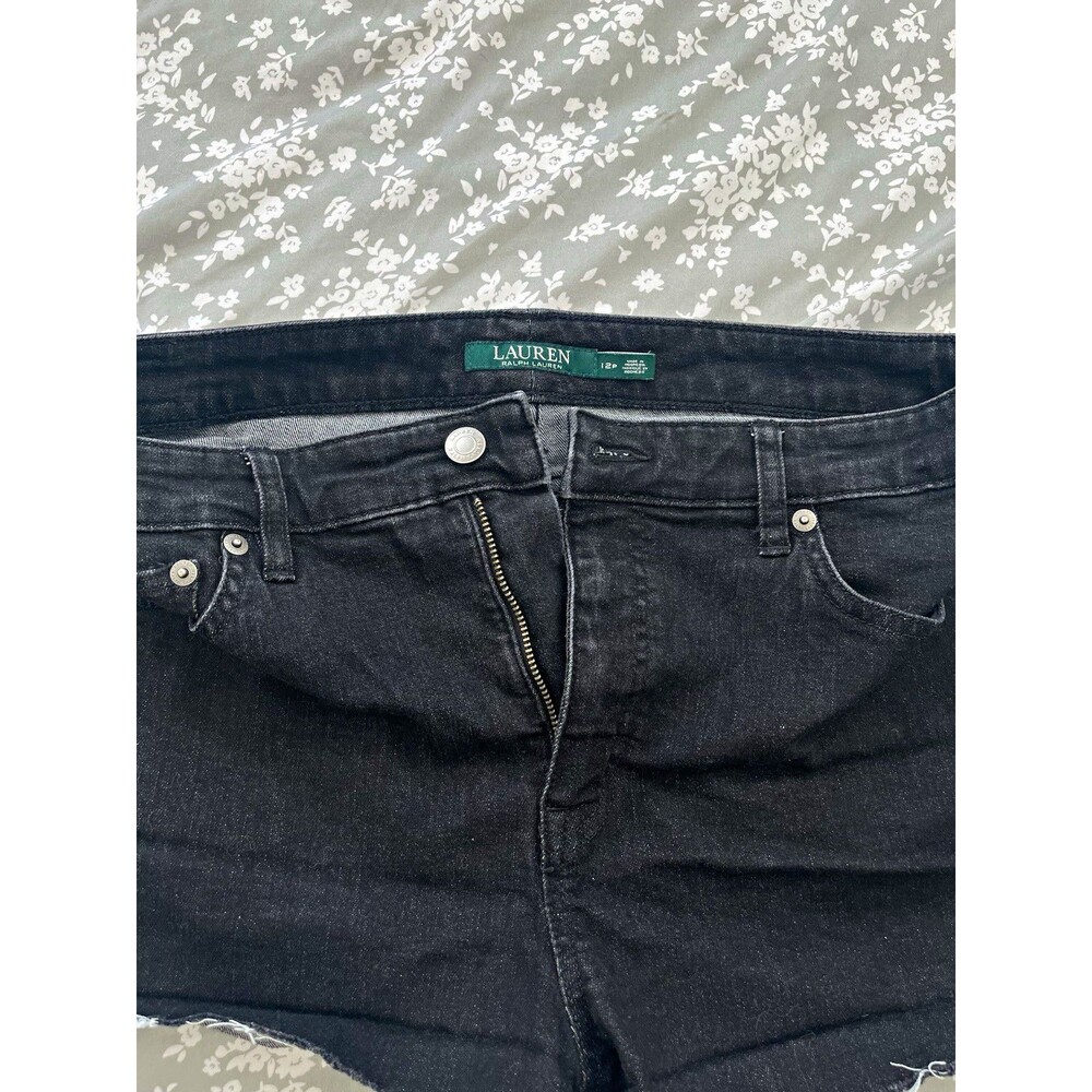 Lauren Ralph Lauren Women's Black Denim Shorts Size 12P Petite Raw Cutoff Hem